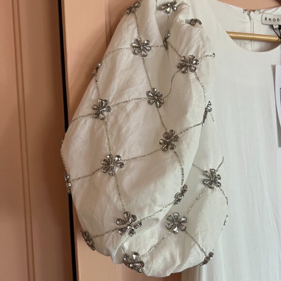 RHODE Lina Dress in White Cotton + Crystals SAMPLE - Picture 5 of 10